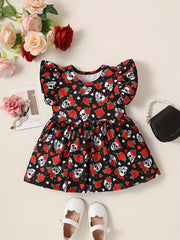 Baby Girl's Skull & Rose Flutter Sleeve Dress