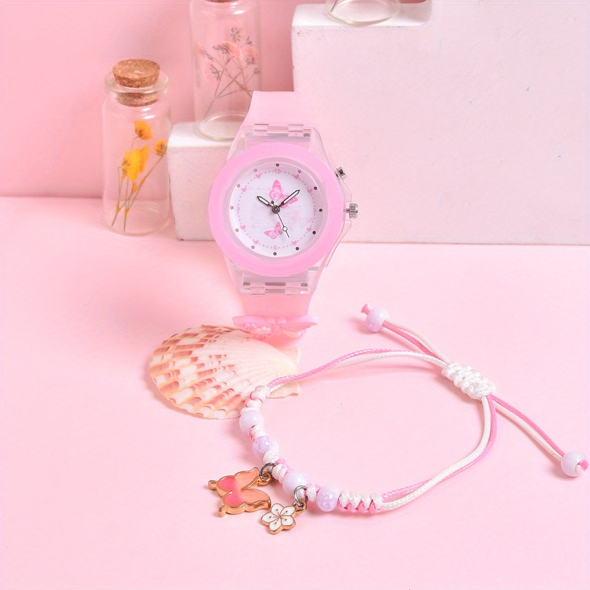 Silicone Butterfly Strap Girls' Watch Set