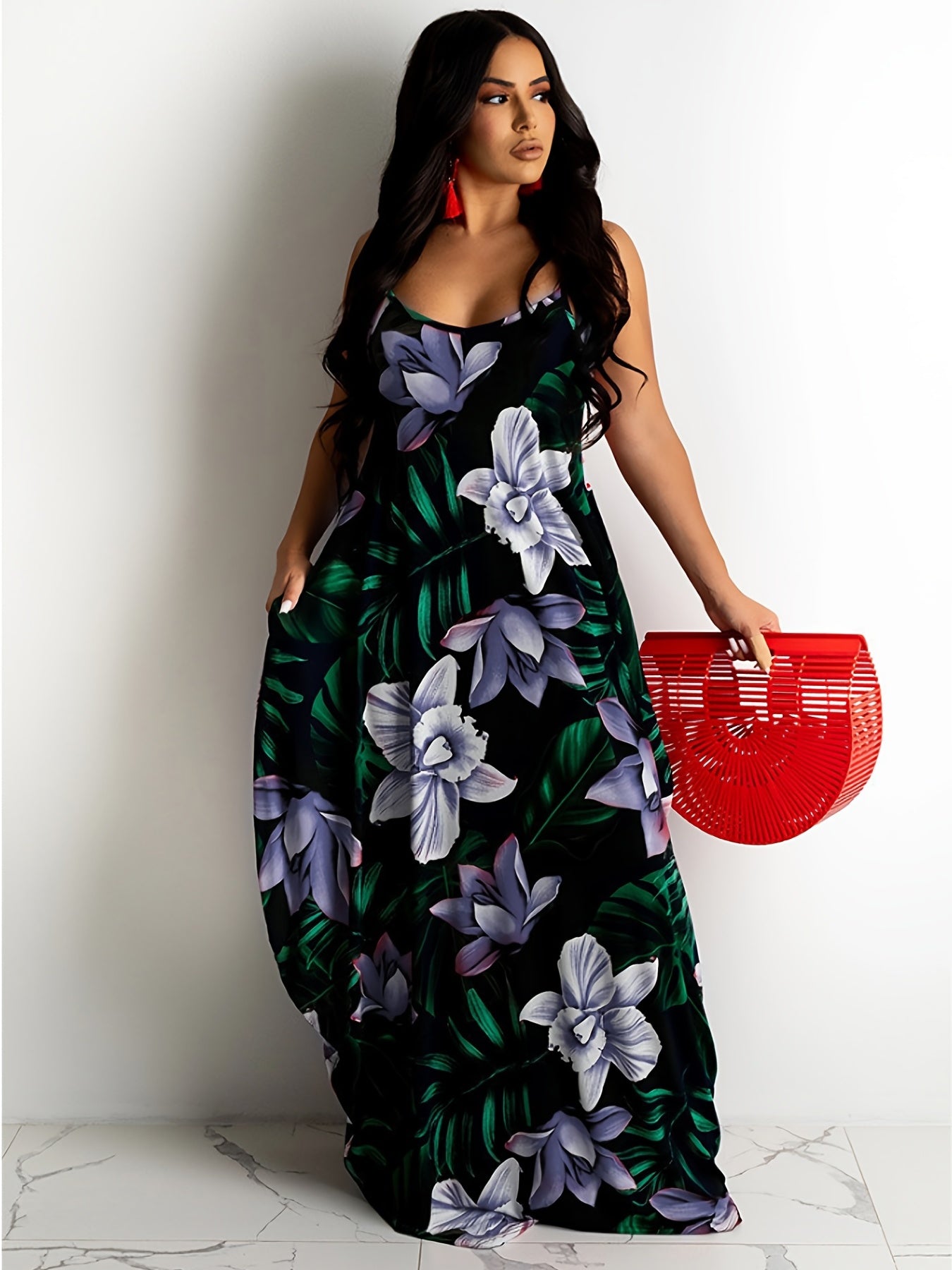  Boho Dress Floral Print V Neck Maxi Dress