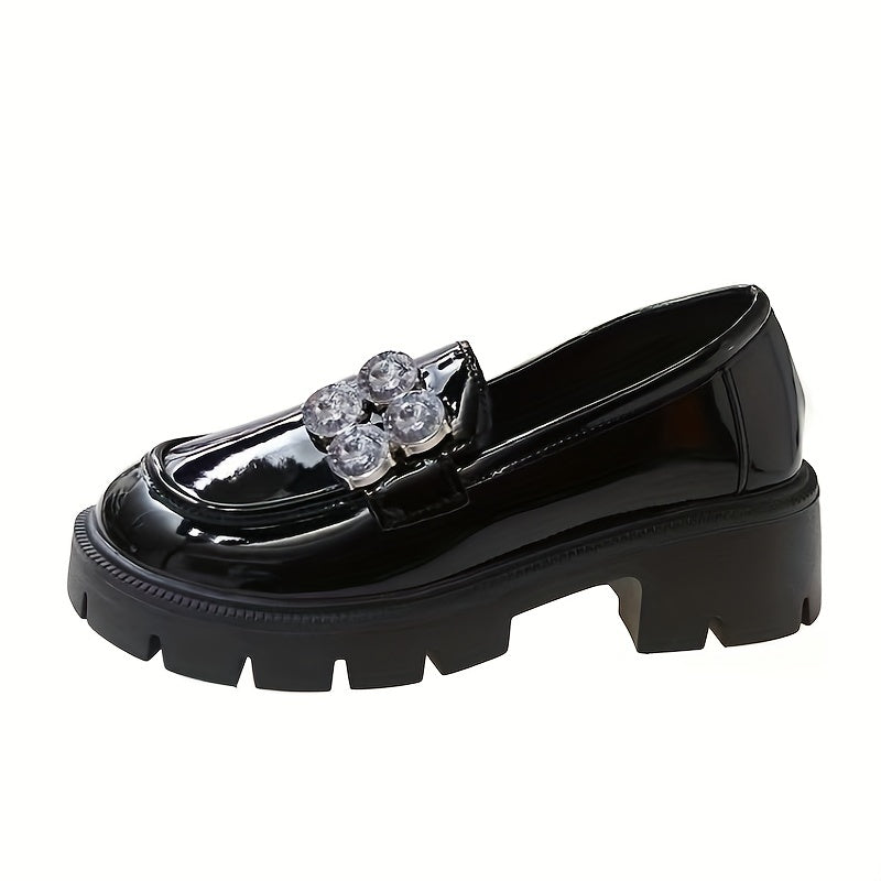 Rhinestone Loafers Platform Heeled Shoes