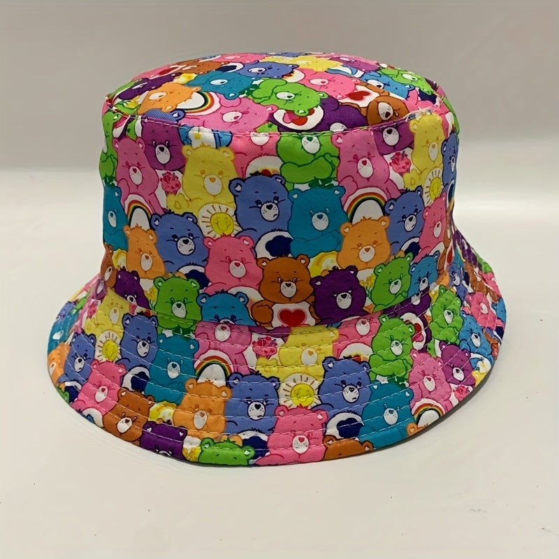 Bear Print Bucket Hat Cartoon Basin Hat Casual Fisherman Cap For Women