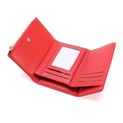 Solid Trifold Faux Leather Coin Purse Zipper Wallet