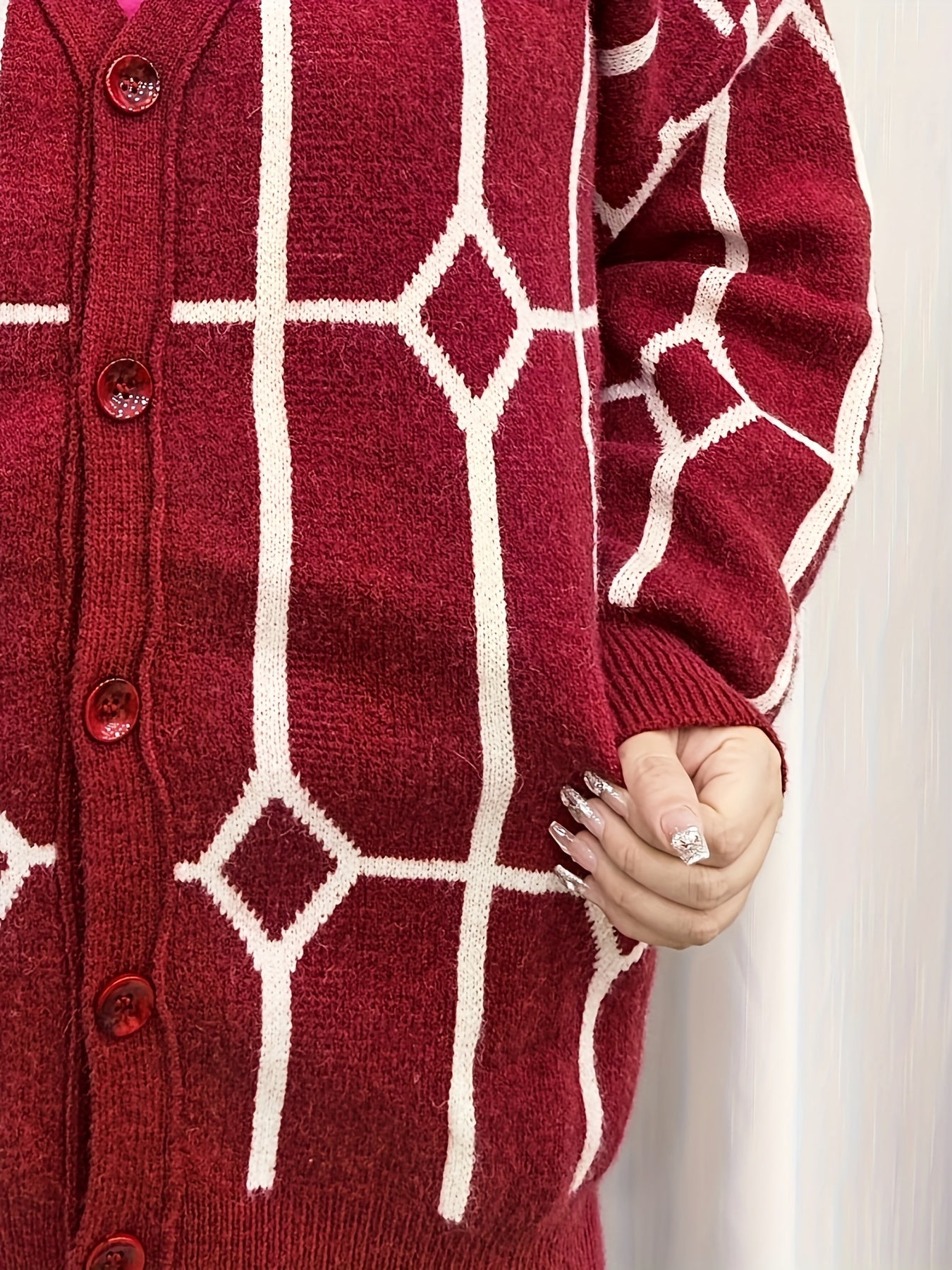  Geo Pattern Long Sleeve Knitted Cardigan