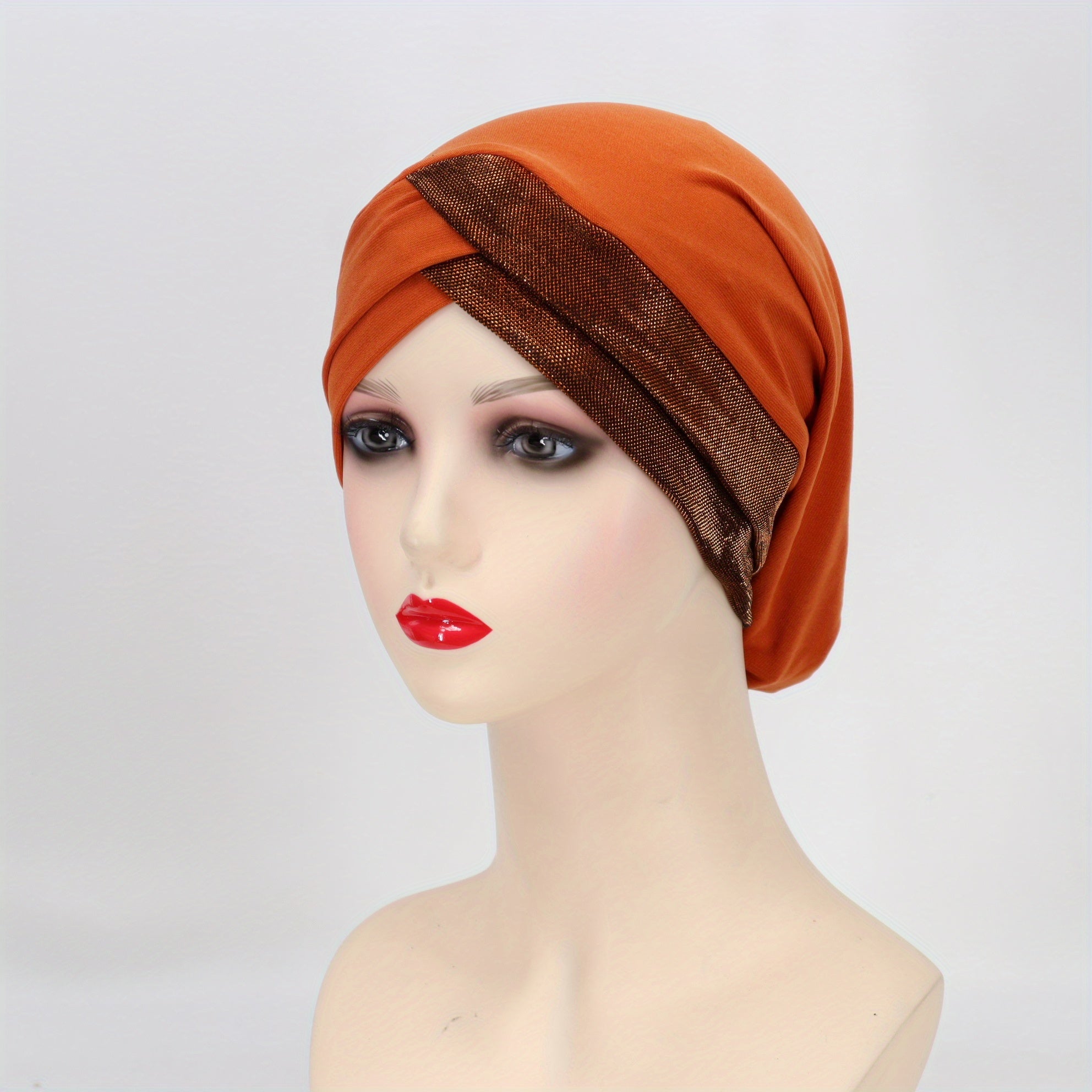 Glitter Forehead Cross Turban Cap Solid Head Wrap Bandana Headwear