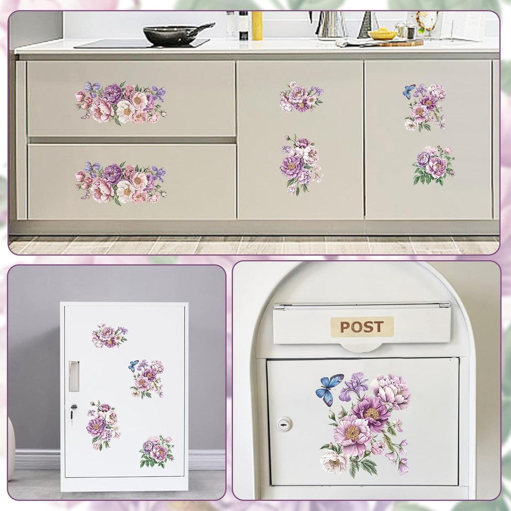 Purple Dreamy Flowers Transfer Decals, 3pcs