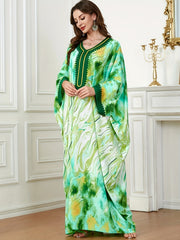  Abaya Dress Women's Plus Tie Dye & Fluid Print Batwing Sleeve V Neck