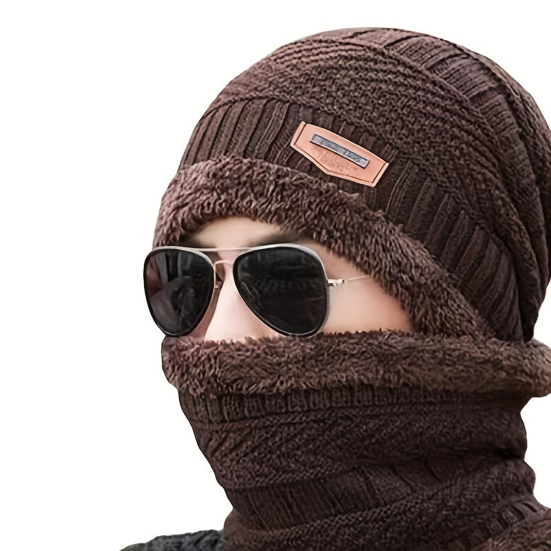 Men's Winter Cycling Hat And Neck Scarf Set Cold Proof Warm Ear Protection
