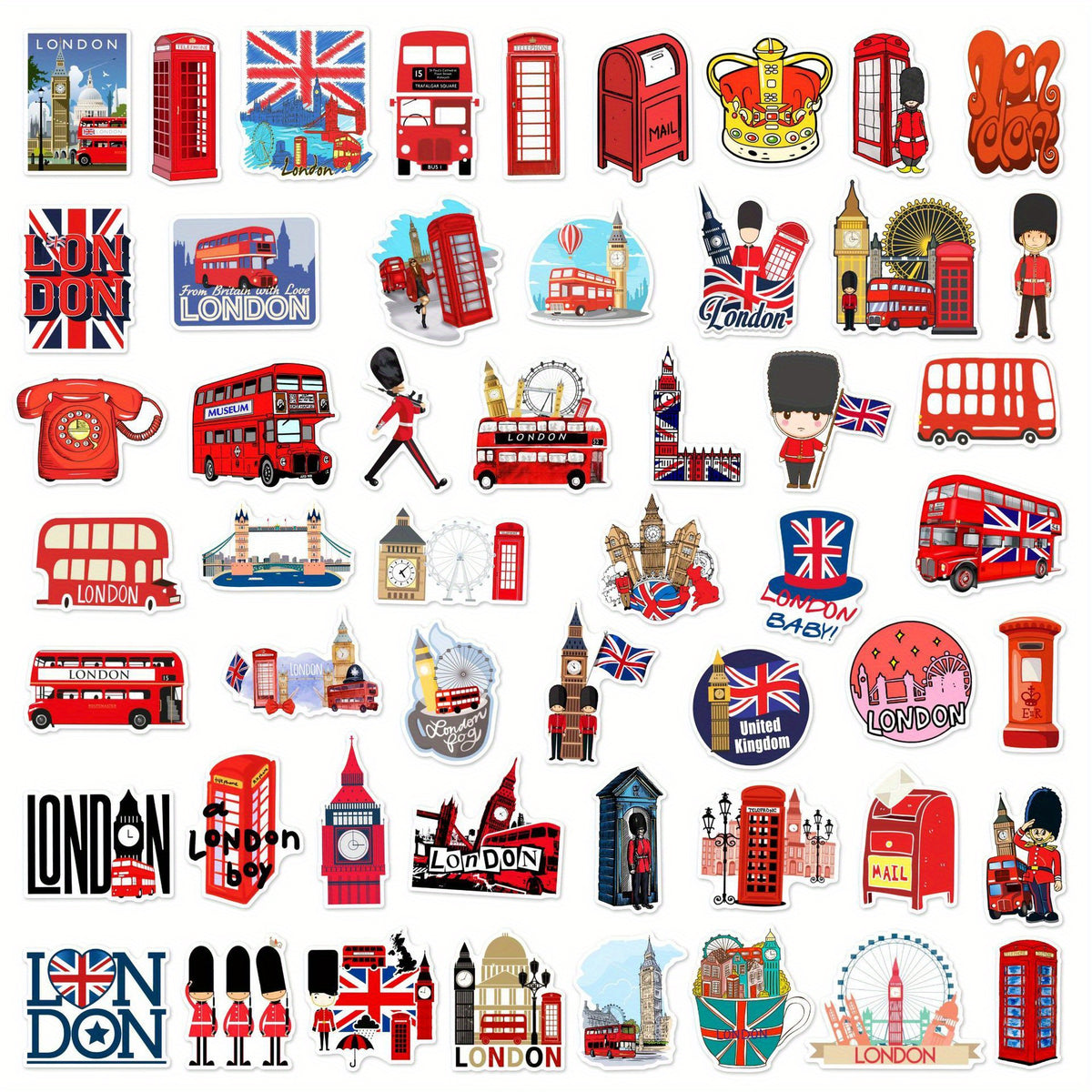 50pcs London Vinyl Stickers Waterproof Decals for Laptops Skateboards