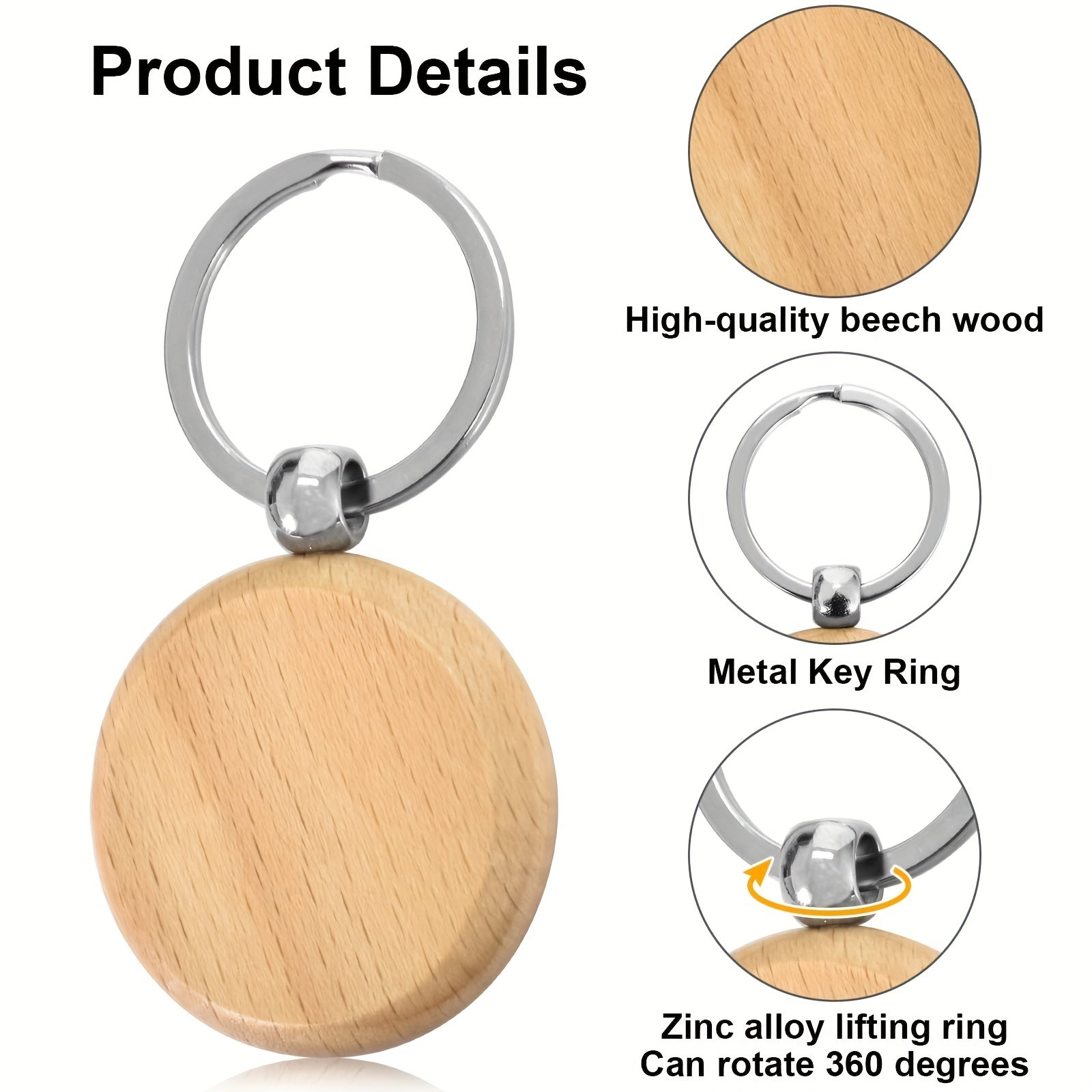 12pcs Beech Wood Keyrings DIY Blank For Crafts Key Ring For Women Men