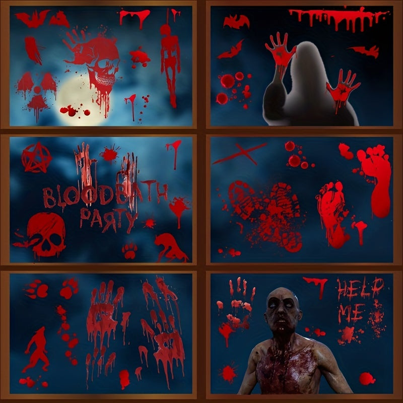 9pcs Halloween Props Blood Skull Stickers for Window Bathroom Door