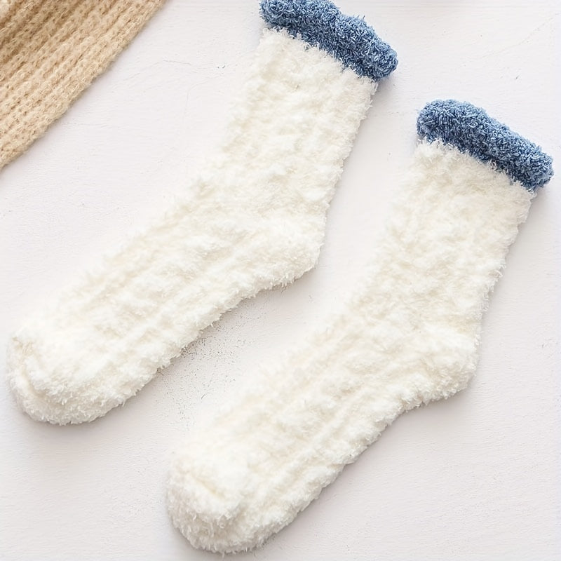 5 Pairs Mid Tube Fuzzy Floor Socks Warm & Comfy Women's Stockings