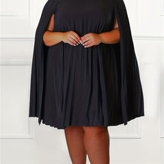  Dress Women's Plain Cloak Pleated Round Neck Dress