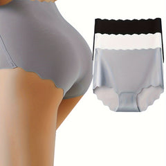 3pcs Scallop Trim Briefs Comfy & Breathable Stretchy Panties
