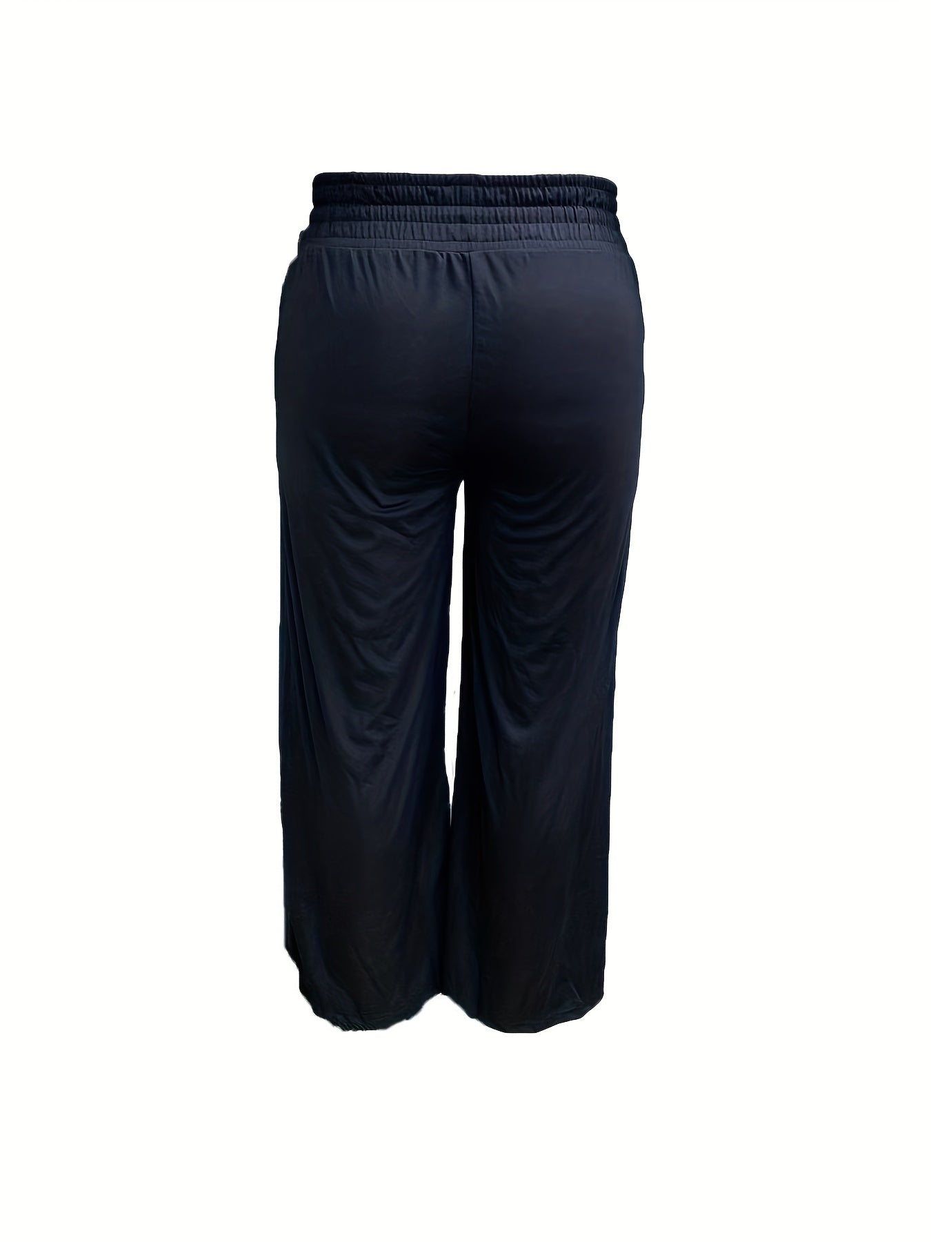  Solid Elastic Drawstring High Rise Wide Leg Trousers