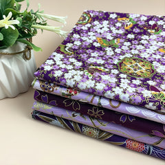 5pcs Purple Cotton Flower Printed Cheongsam Kimono Dress Fabric