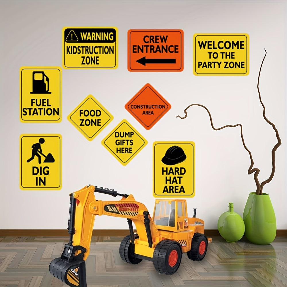 12pcs Size 8 Construction Zone Party Decorations Traffic Sign Cutouts