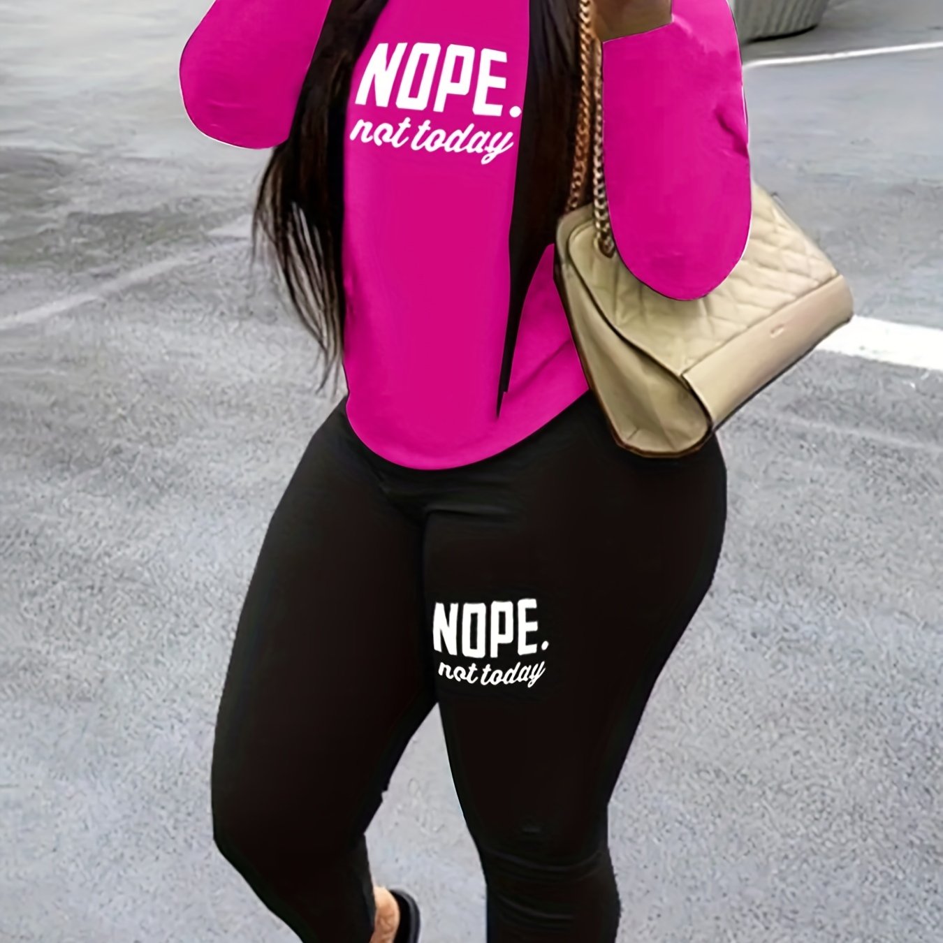  Slogan Print Long Sleeve Top & Leggings Set