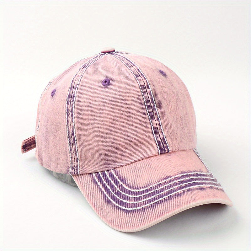 Lined Block Baseball Cap Distressed Craft All match Baseball Cap