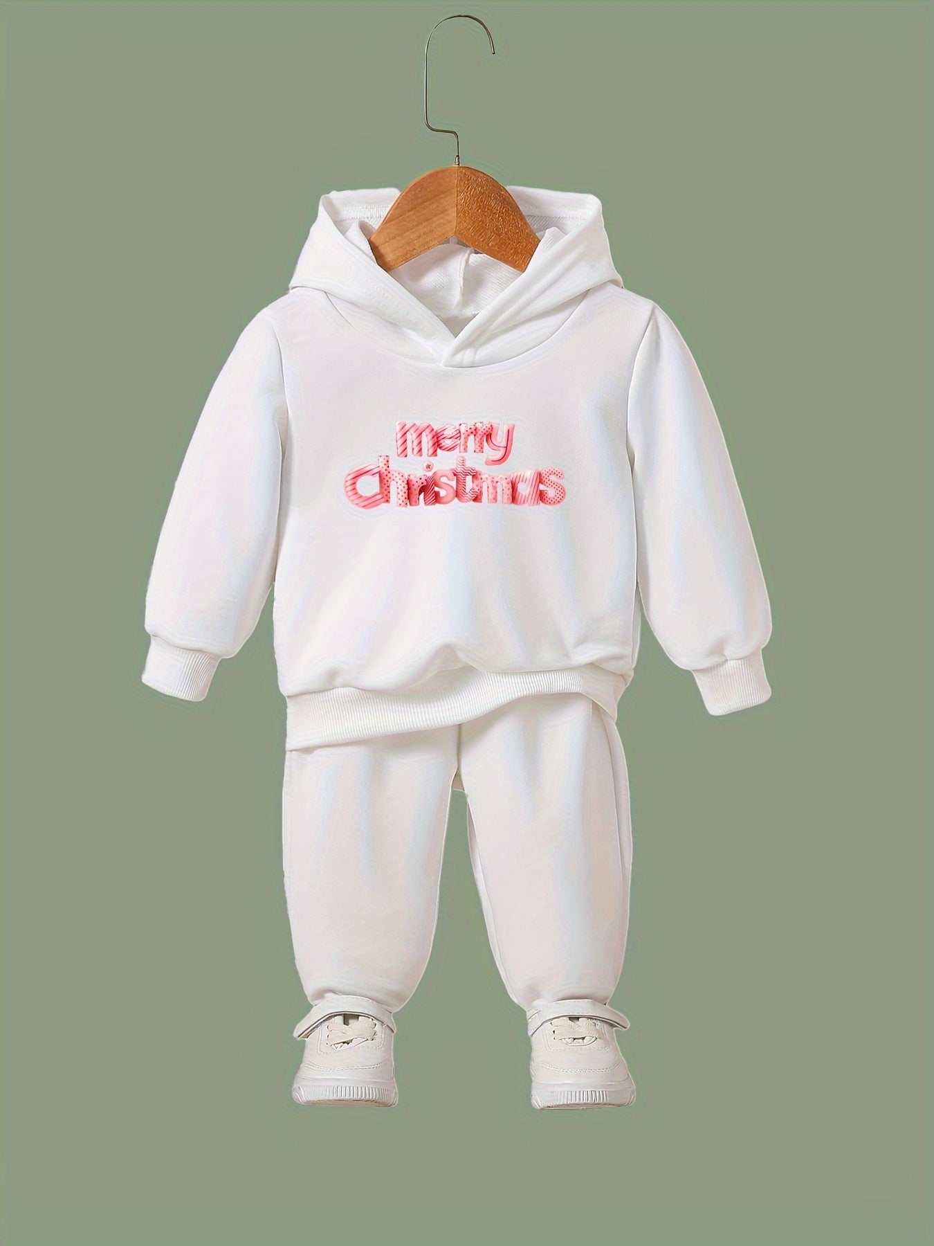 Girls 2pc Alphabet Pattern Hooded Sweatshirt & Sweatpants Set