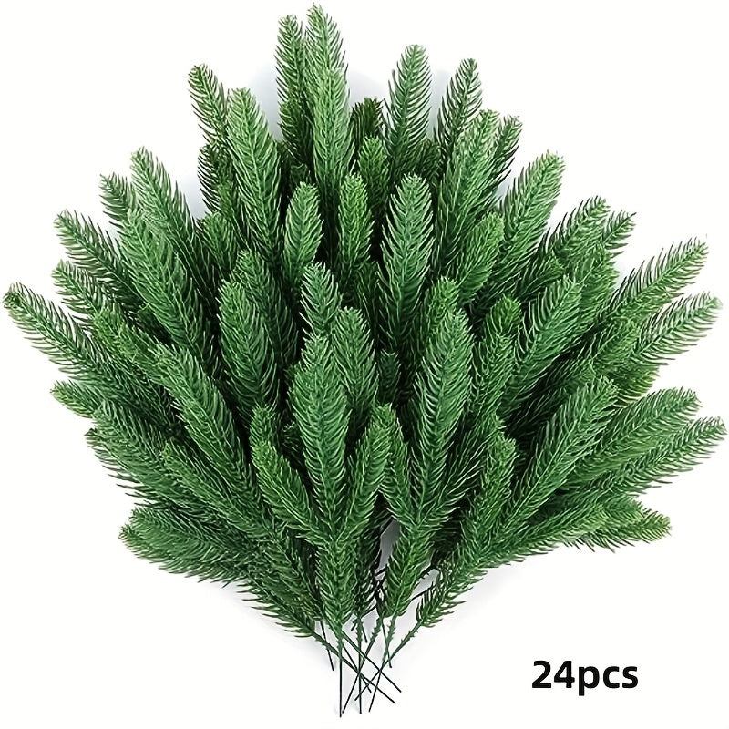 24pcs Holiday Christmas Pine Needles Artificial Green Pine Branches