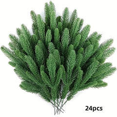 24pcs Holiday Christmas Pine Needles Artificial Green Pine Branches