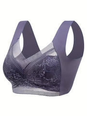 3pcs Contrast Lace Wireless Bras Full Coverage Comfy & Breathable