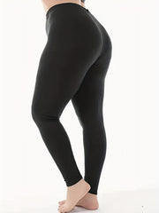  Solid High Rise Elastic Skinny Pants Women's Plus