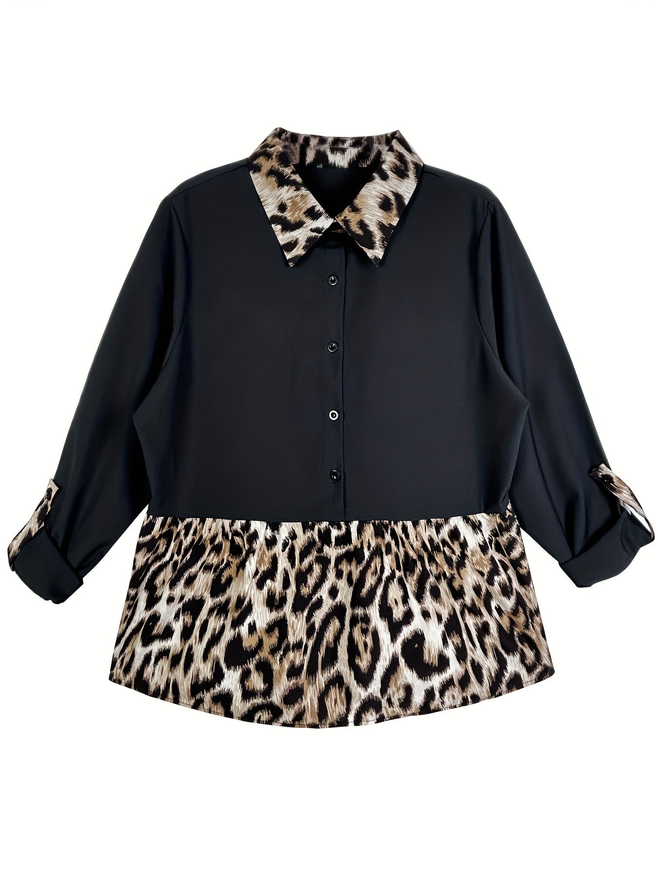 Casual Leopard Print Button Up Blouse