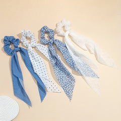 Polka Dot Scarf Scrunchies Hair Tie with Ribbon Tails Hair Rope Ponytail Holder