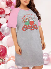  Christmas Nightdress Gingerbread Man & Cup Print Raglan Sleeve