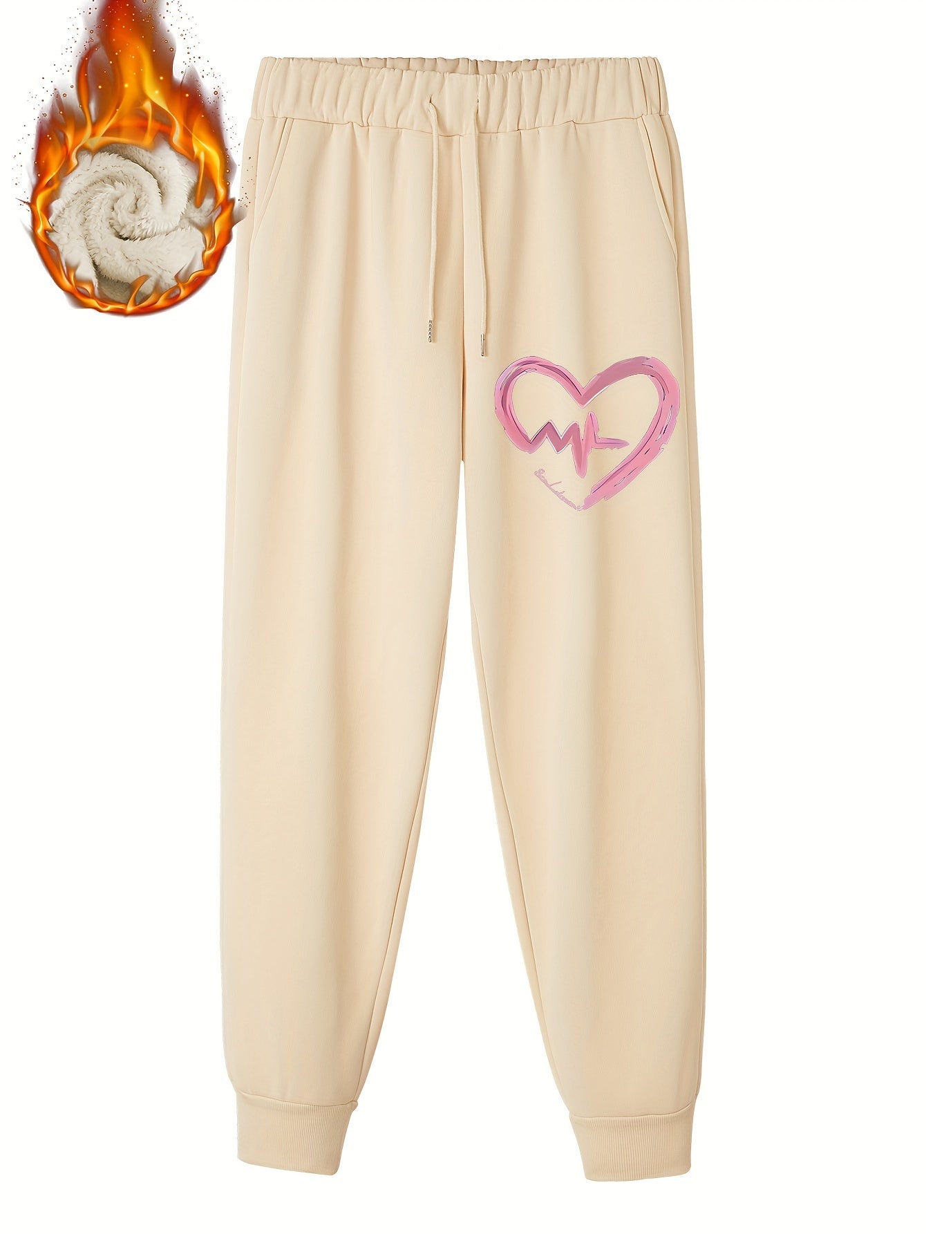  Heart Print Fleece Liner Joggers