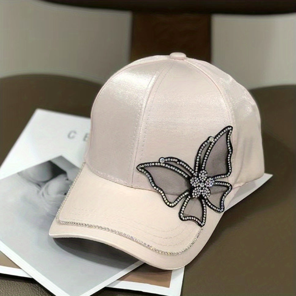 Rhinestone Butterfly Patch Baseball Cap Solid Dad Hat Casual Sun Hats For Women