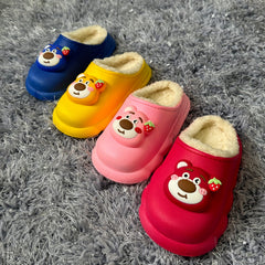 Kids Cartoon Bear Fleece House Shoes, Non-Slip Soft Bottom Indoor Shoes