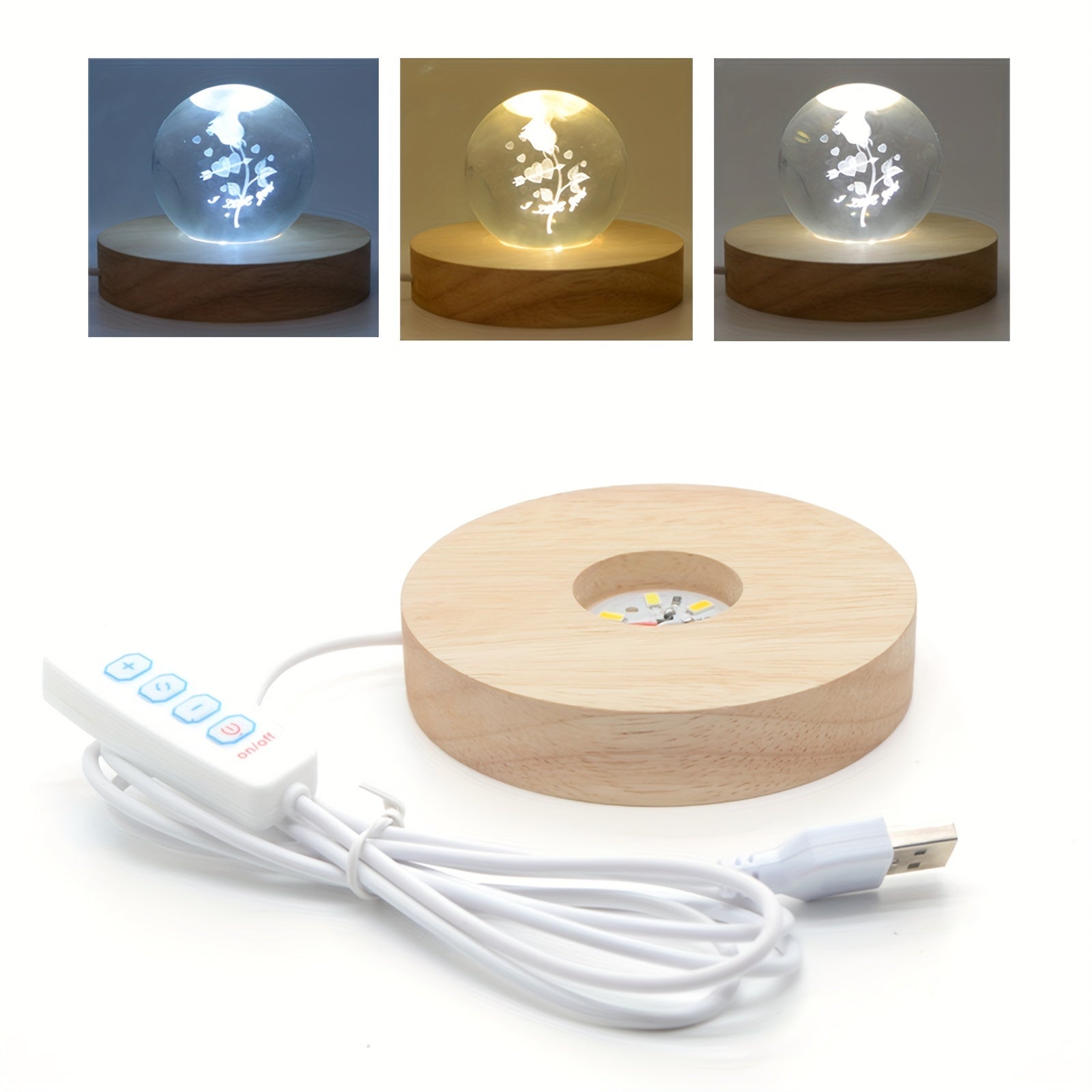 Solid Wood LED Display Base Stand For 3D Crystal Glass Art