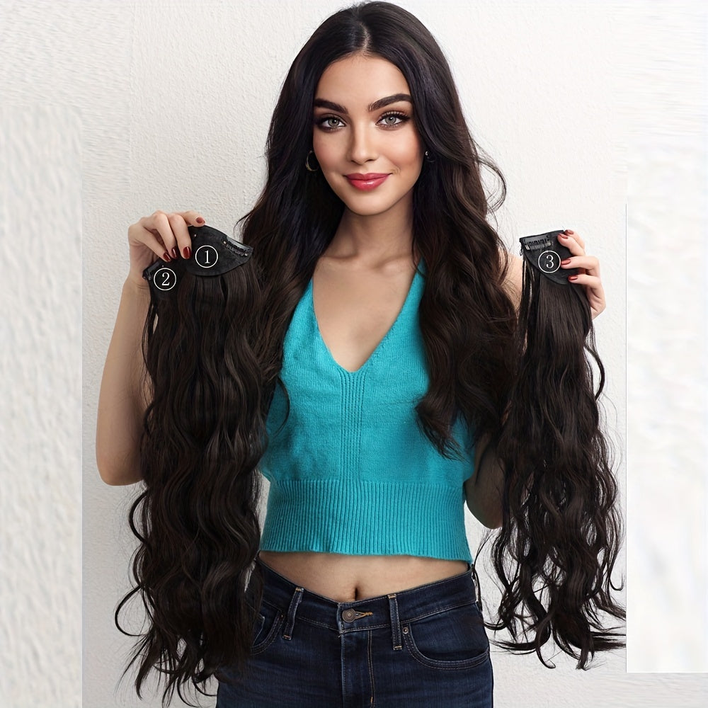 Clip In Hair Extension Synthetic Curly Wavy Brown Hair Extensions