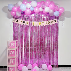 2pcs Pink Foil Tassel Curtains Party Wedding Decor