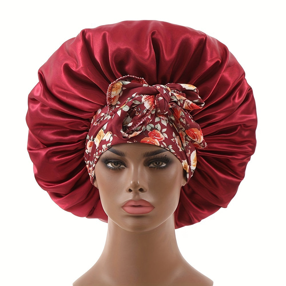 Boho Flower Print Satin Hair Bonnet for Women