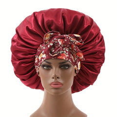 Boho Flower Print Satin Hair Bonnet for Women