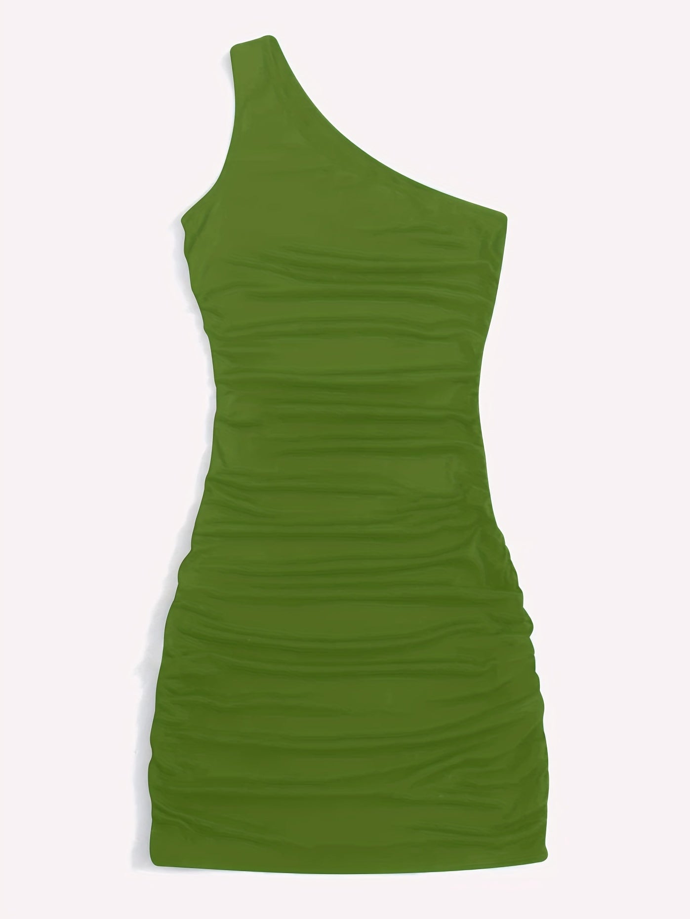 Y2K Solid One Shoulder Dress Bodycon Ruched Sleeveless Dress