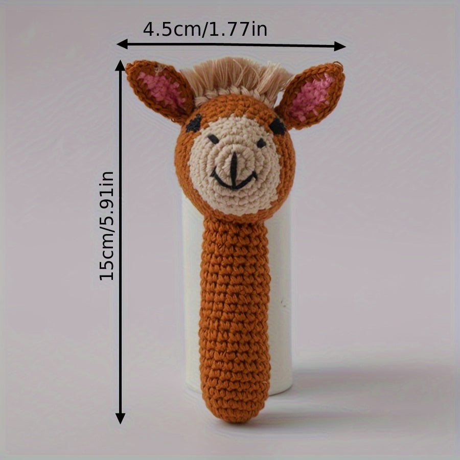 Crocheted Giraffe Rattle Toy Soft Brown & Pink Ears for Newborns