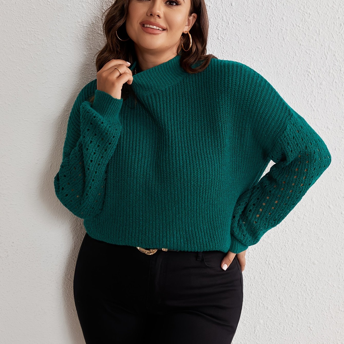  Solid Long Sleeve High Neck Knitted Jumper