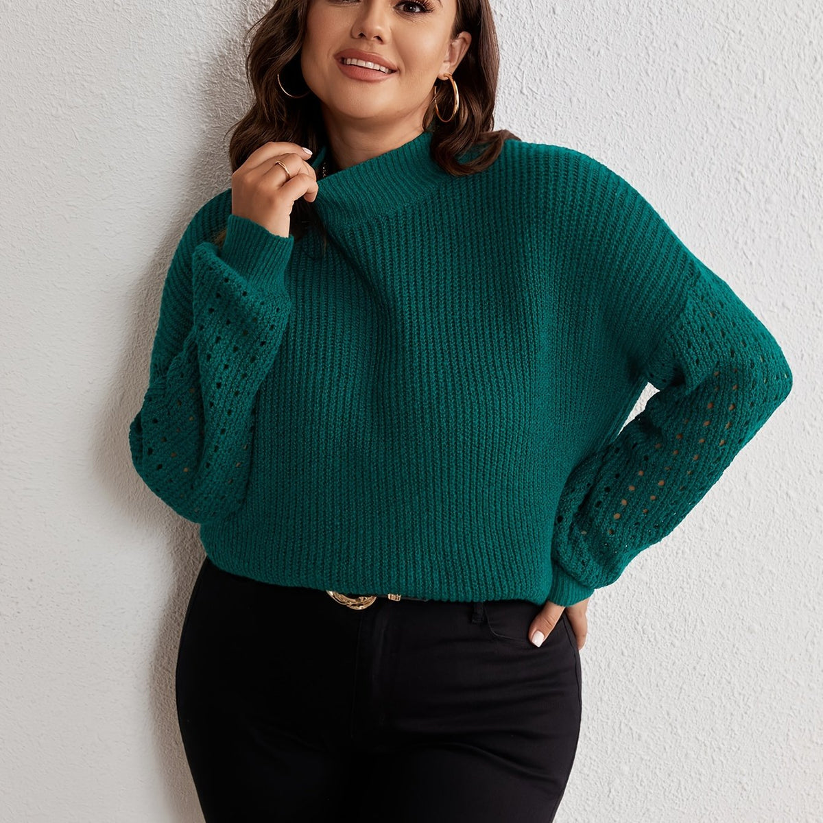  Solid Long Sleeve High Neck Knitted Jumper