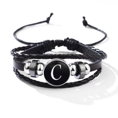Stackable PU Leather Chain Bracelet with 26 English Letter Pattern