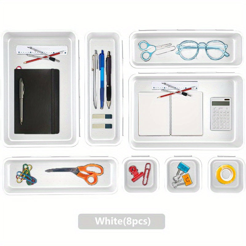 Interlocking Desk Drawer Organizer Set, Various Size Storage Bins