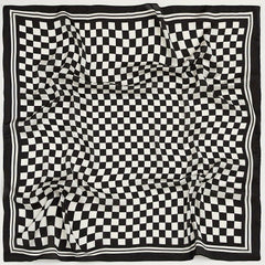 Checkerboard Print Bandana Silk Scarf for Women