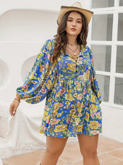  Floral Print Button Up Lantern Sleeve Romper