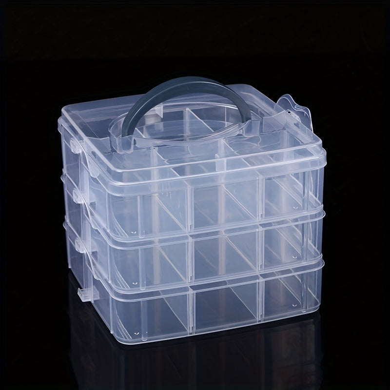 3-Layer Portable Storage Box 18 Grid Clear Plastic Organizer Tool Toy Stackable
