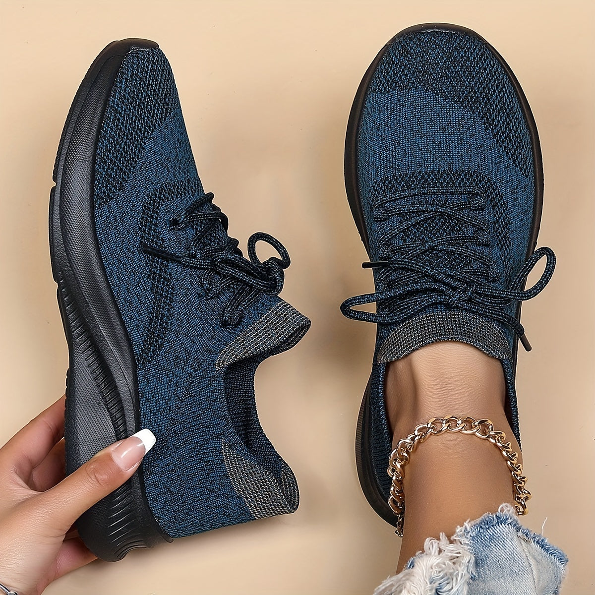 Women's Breathable Woven Sneakers Lightweight Lace Up Shoes