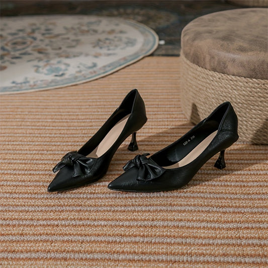 Women's Bowknot Kitten Heels Slip On Low Heels Dress Shoes
