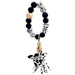 Cow Tassel Charm Beaded Bracelet Keychain Bag Car Key Chain Pendant